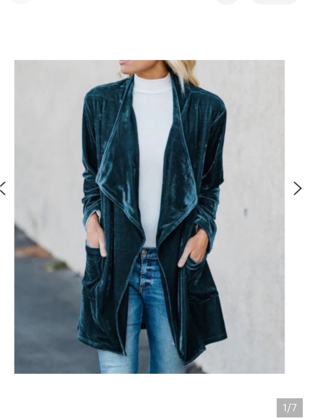Amaryllis Teal Velvet Open-Front Cardigan